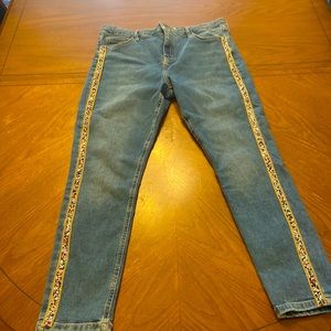 Top shop custom 🌈 embellished Jamie moto slim straight medium wash jeans 34 x 30